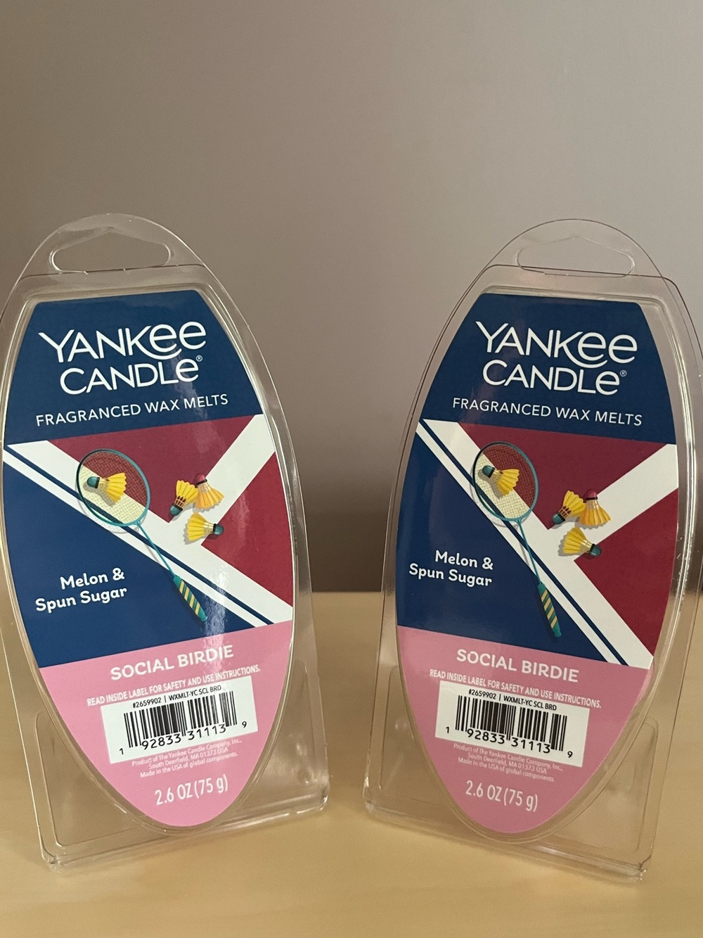 Two Packs New Yankee Candle Social Birdie Melon & Spun Sugar Wax Melts